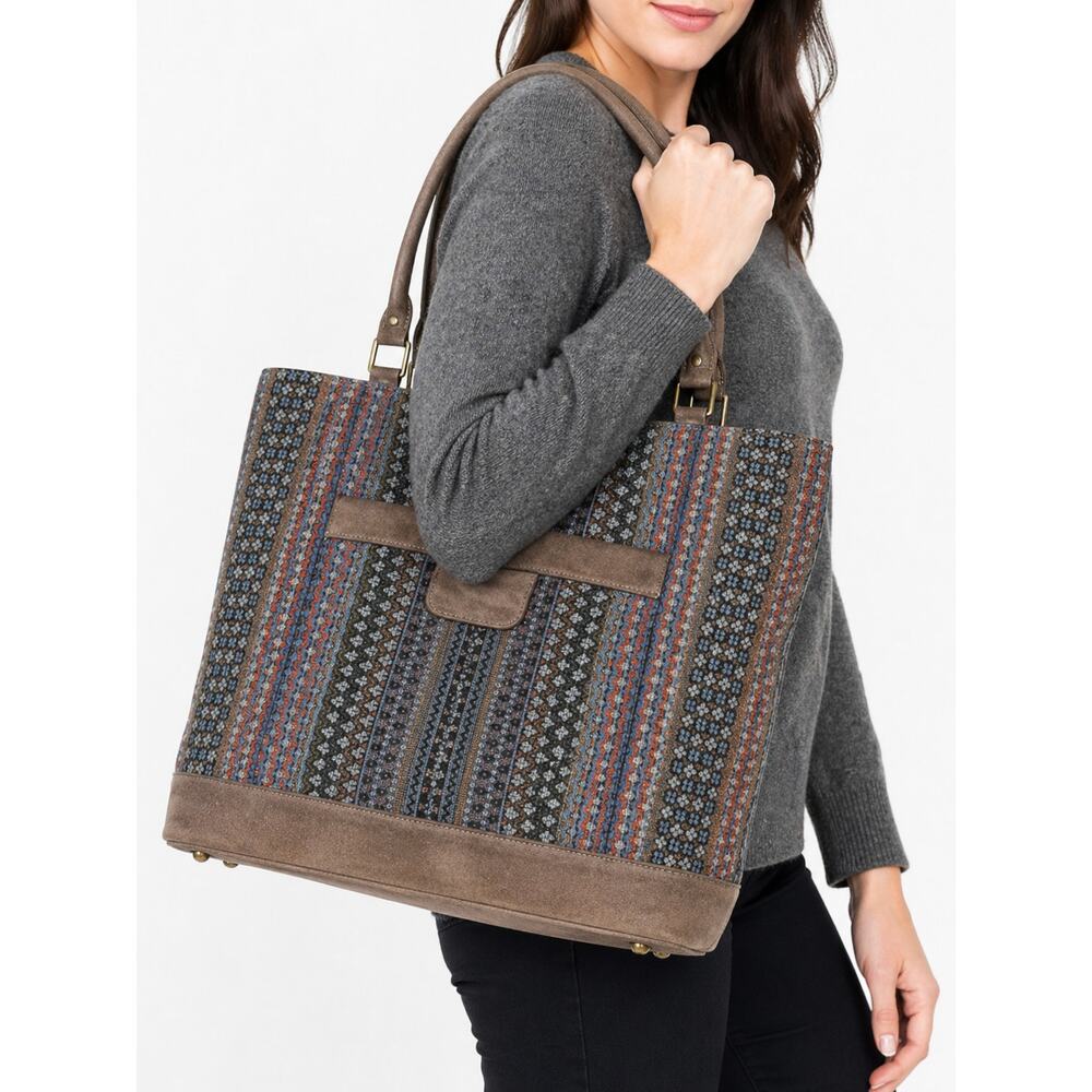 Vintage y2k French Luggage Co Tapestry & Suede Travel Tote